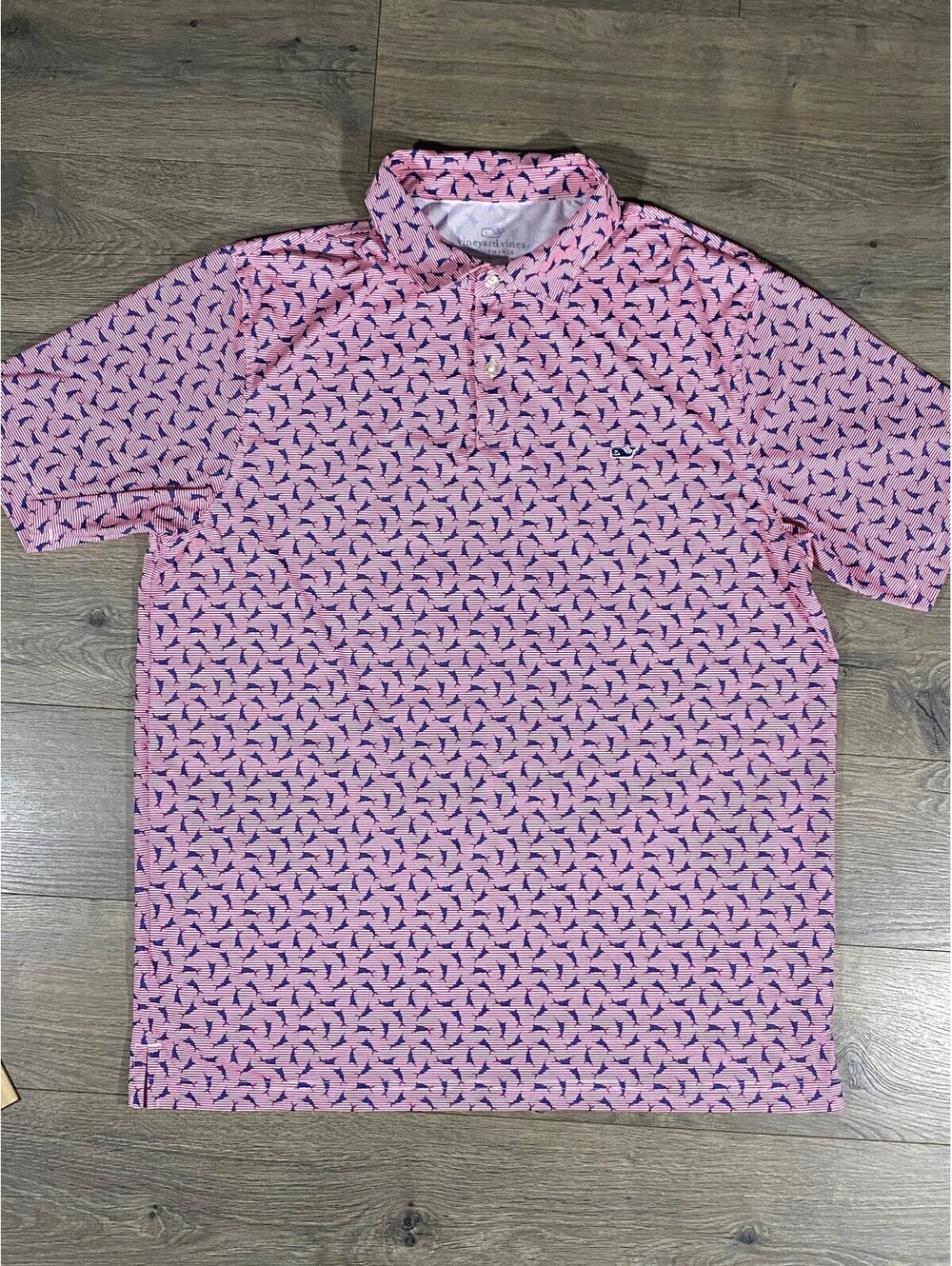Vineyard Vines Performance Polo Men’s L Sailfish Marlin Fish Print Golf